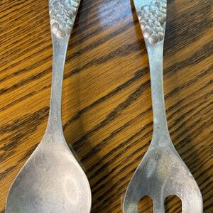 Vintage Elegant Aluminum Serving Spoon and Fork Salad Set